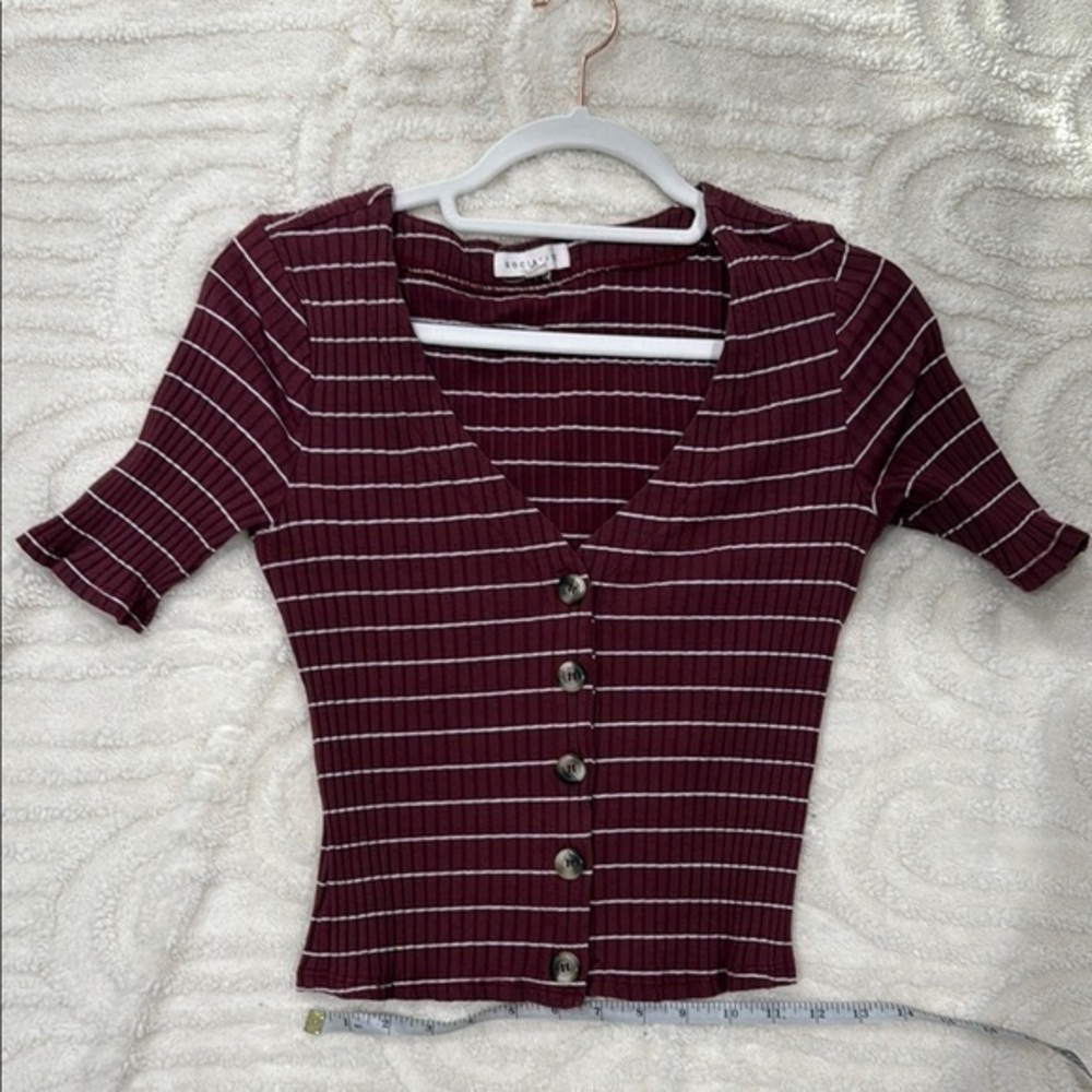 Burgundy Striped Button-Up Top